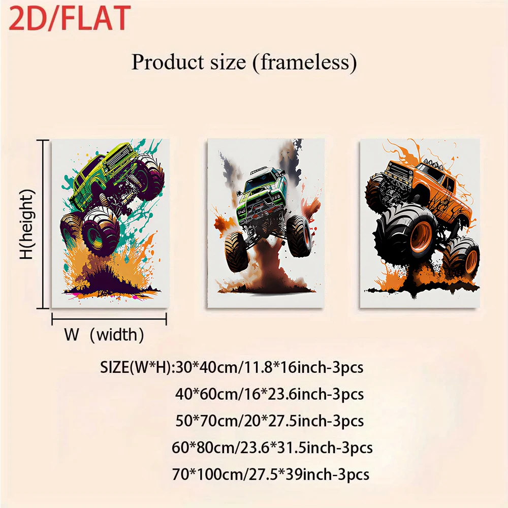1 set of frameless cartoon off-road vehicle decorative paintings for children's rooms, modern minimalist style, suitable for kin