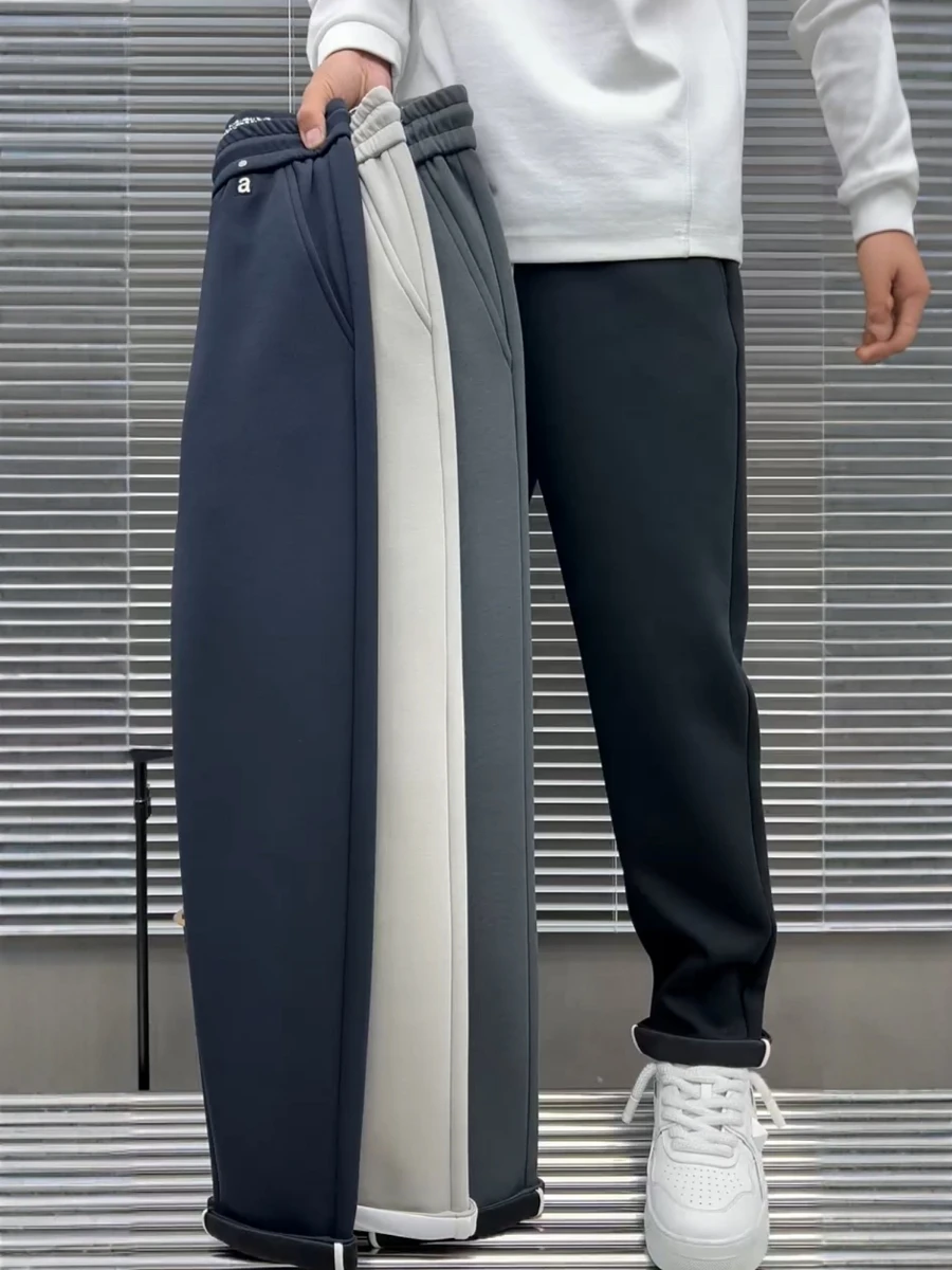 

Men's Faionable Straight Leg Pants Winter Warmth Casual Simple Design Fce Lined All-Match Color Autumn Winter