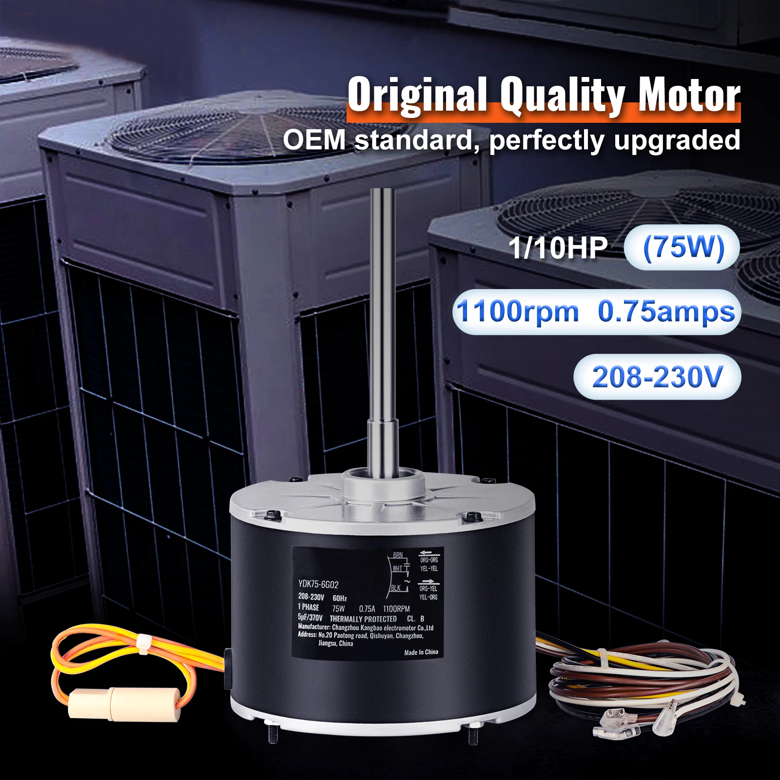 SucceBuy Condenser Fan Motor 5KCP39BGS069S 5KCP39BGY915S 1/10 HP 208-230V 1100RPM OEM Standard Explosion-proof CBB65 5μF/370V