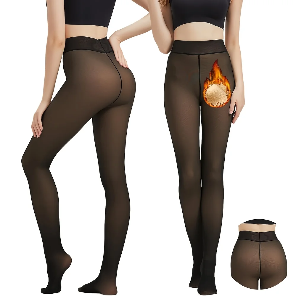 

Women's High-Waisted Thermal Leggings with Central Seam Cross-Tie Design, Fleece-Lined Thick Slimming Tights, Black/Multi-Color