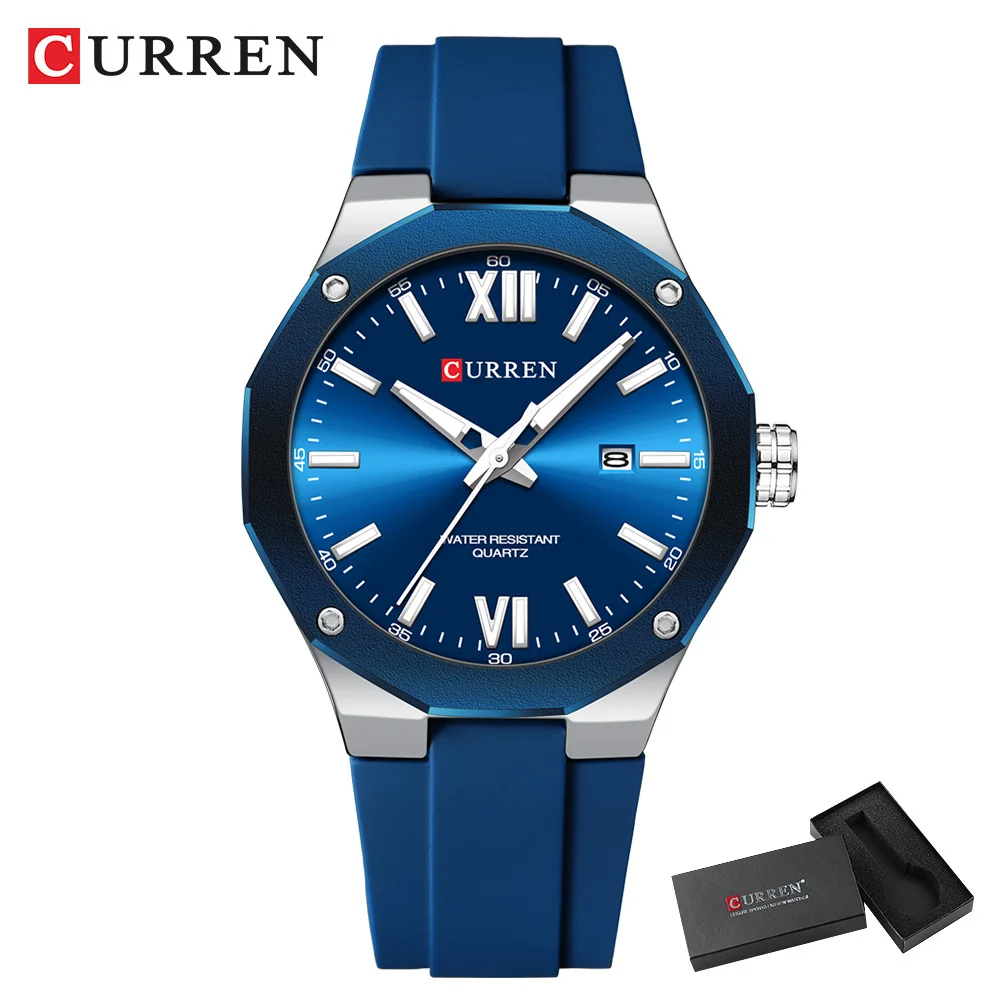 Мужские часы CURREN8465: Новые, деловые, кварцевые, с силиконовым ремешком, светящимися стрелками, водонепроницаемые