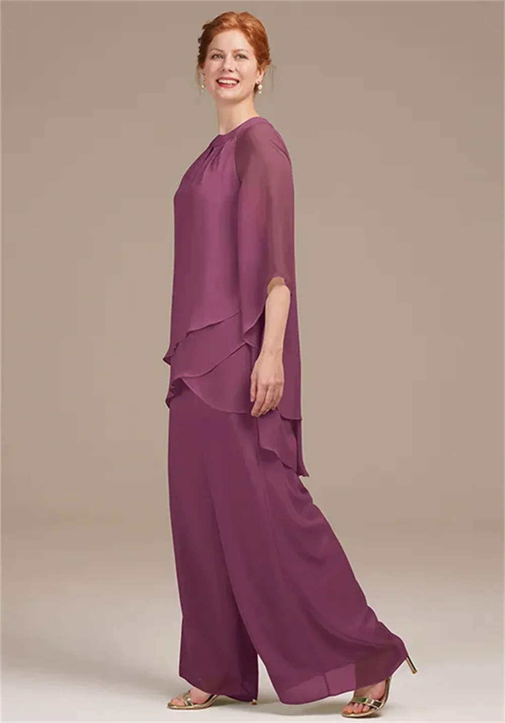 فستان أم العروس أنيق برقبة دائرية نصف كم مكشكش طقم فساتين العروس النسائية للأم حسب الطلب #4