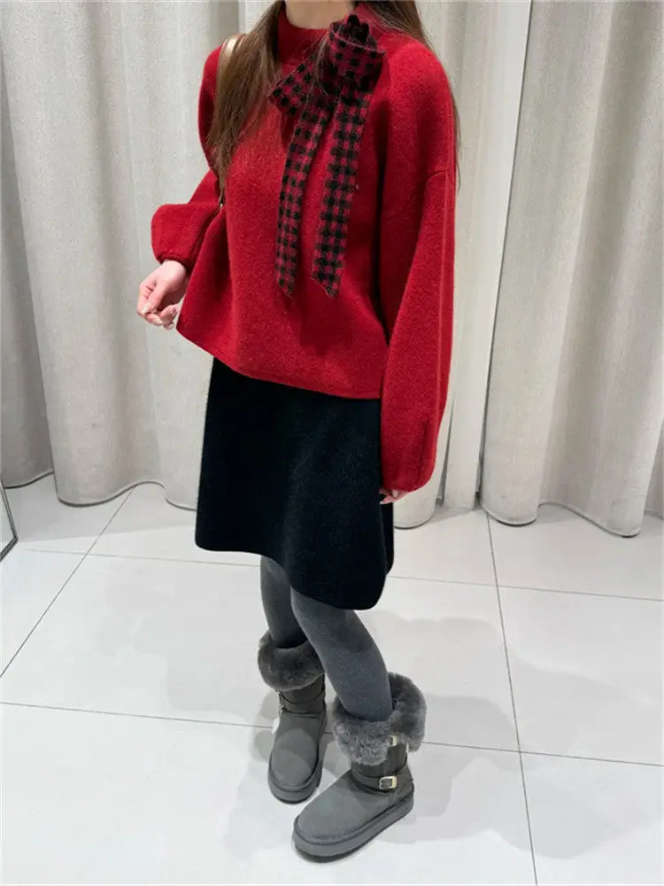 

Корейский вязаный свитер Pure Desire с узлами, женский, модный, весенний, новый дизайн, повседневный, свободный крой, средней толщины