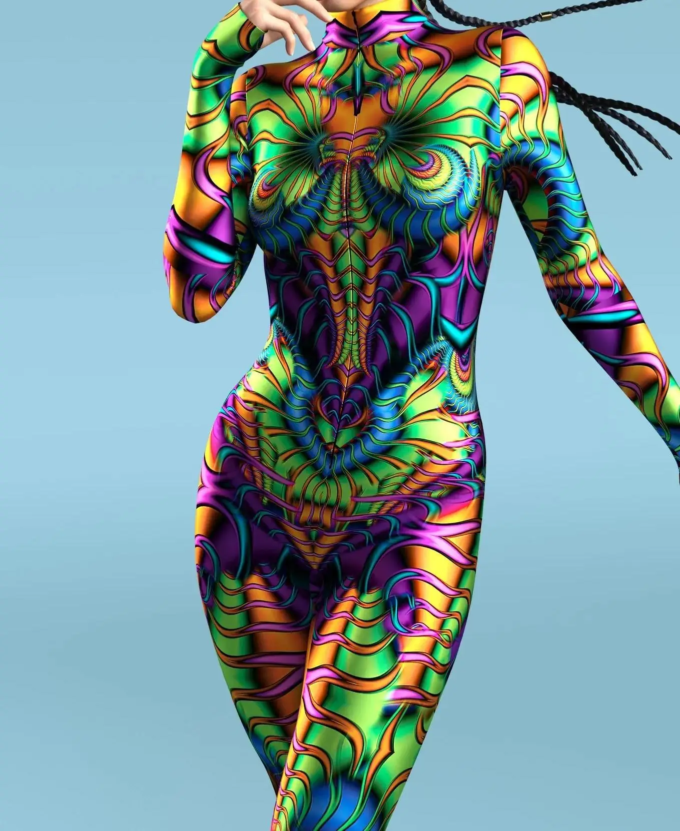 Halloween Holiday Party Colorful 3D Printing Cyber Punk Rainbow Jumpsuit Cosplay Costume Elastic Bodysuits Rompers Women Zentai