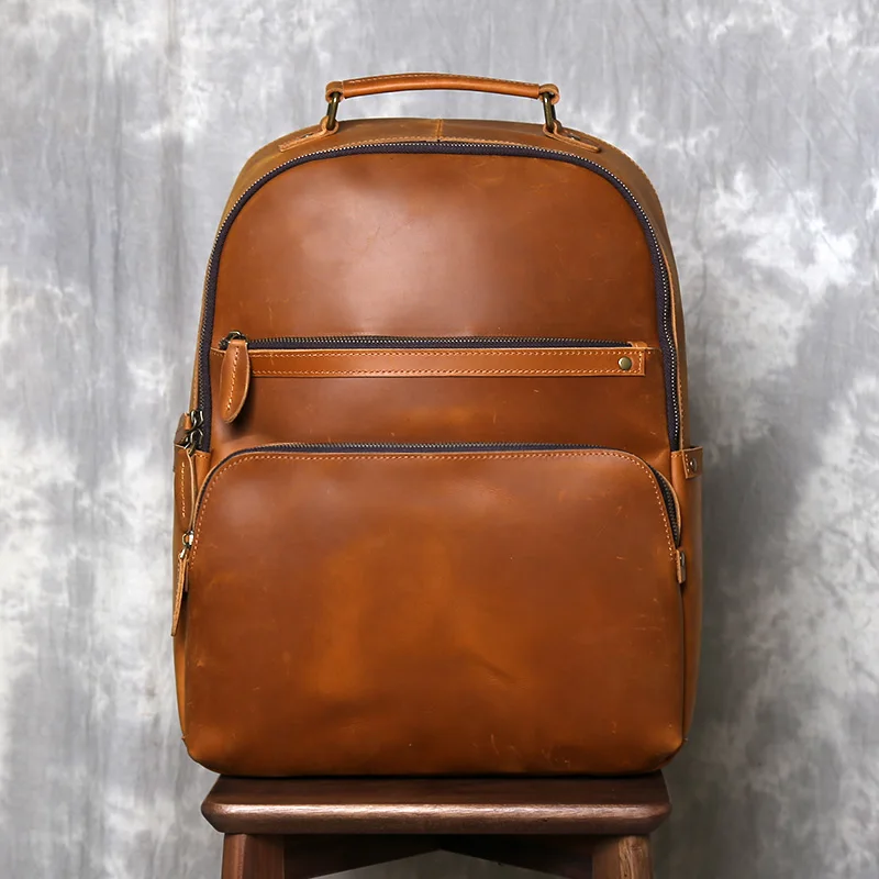 Vintage Top Layer Cowhide Backpack Made Of Genuine Leather Men's High-Capacity Computer Backpack Casual Business Travel Backpack