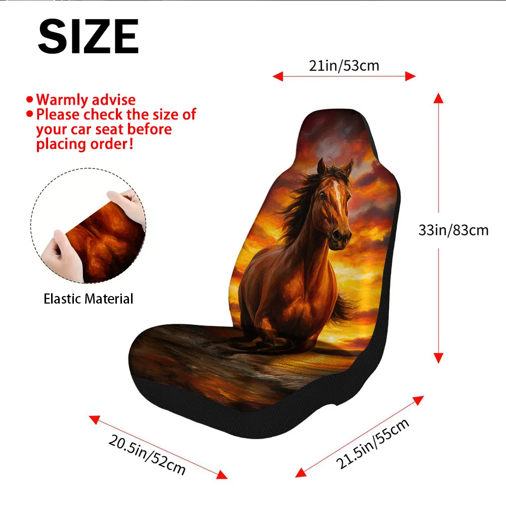 2pcs Fiery Sunset Gallop Design Car Seat Covers | Durable Polyester Fiber, Universal Fit For Most Vehicles, Machine Washable, Al