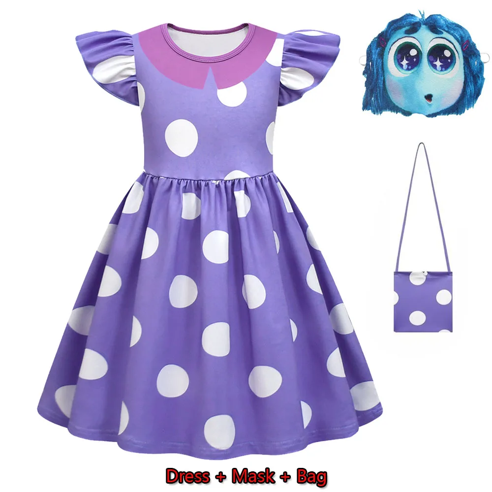 Inside Out 2 Envy Cosplay Costume Princess Dress +Wig+ Bag for Kids Girls Halloween Carnival Birthday Happiness Dress Up Outfits