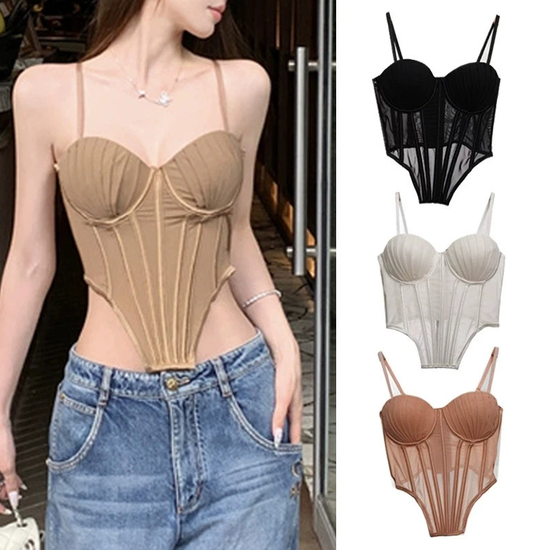 

Необычный дизайн, сексуальный плиссированный сетчатый женский корсет в форме ракушки, милое бюстье, элегантный балетный укороченный топ, вечерние мероприятия, женский Camiso
