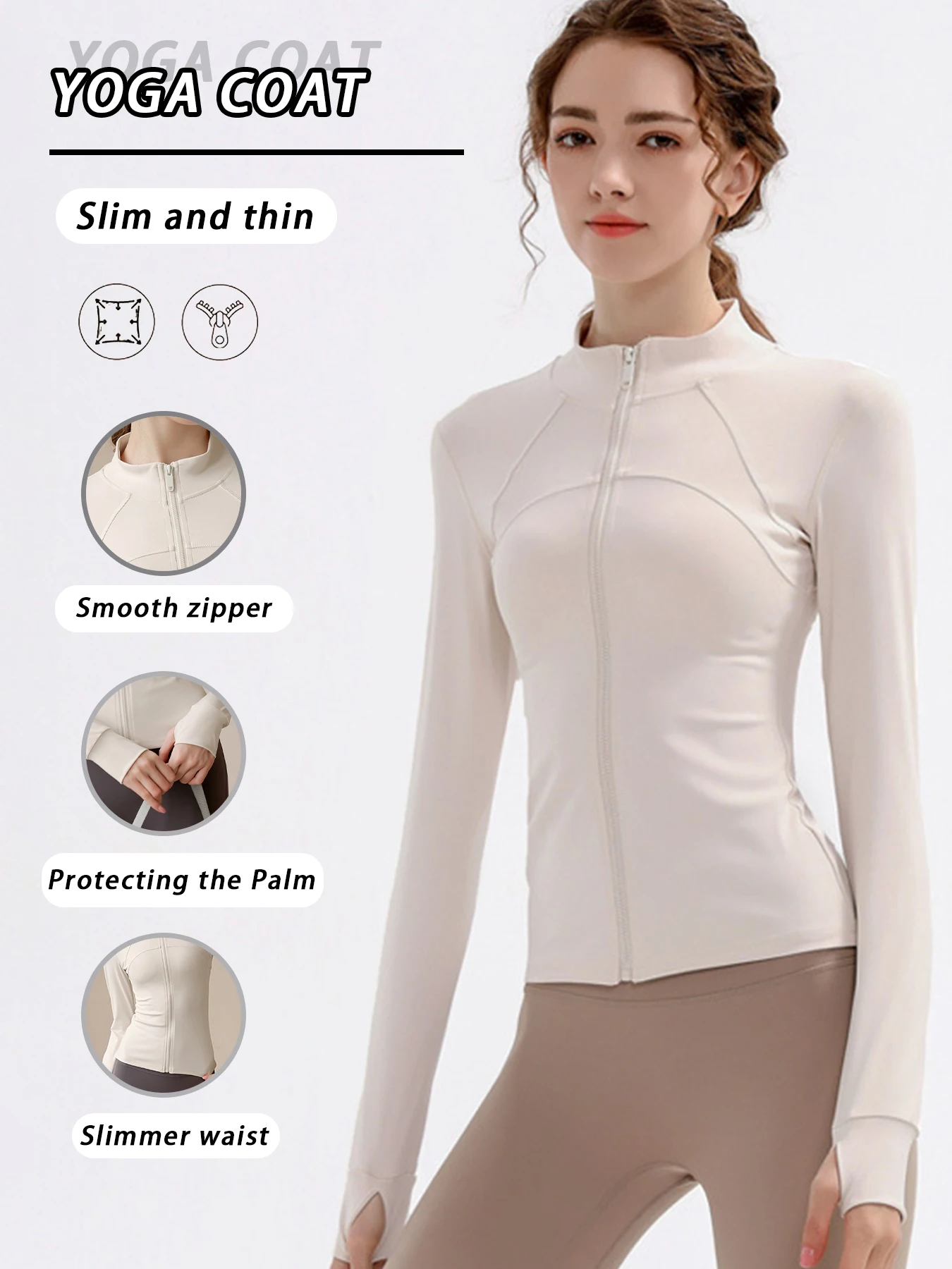 سترة نسائية للتمرين بقصة ضيقة - سترة يوجا للجري سريعة الجفاف بسحّاب كامل مع حماية من الشمس #1