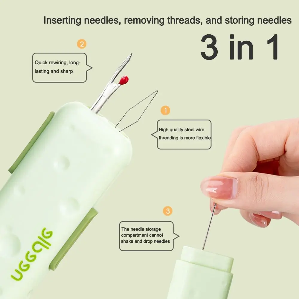 Multifunctional 3in1 Plug-in Needle Threader Stretchable Needlework Remover Needle Threading Tool Double Head Stitch Unpicker