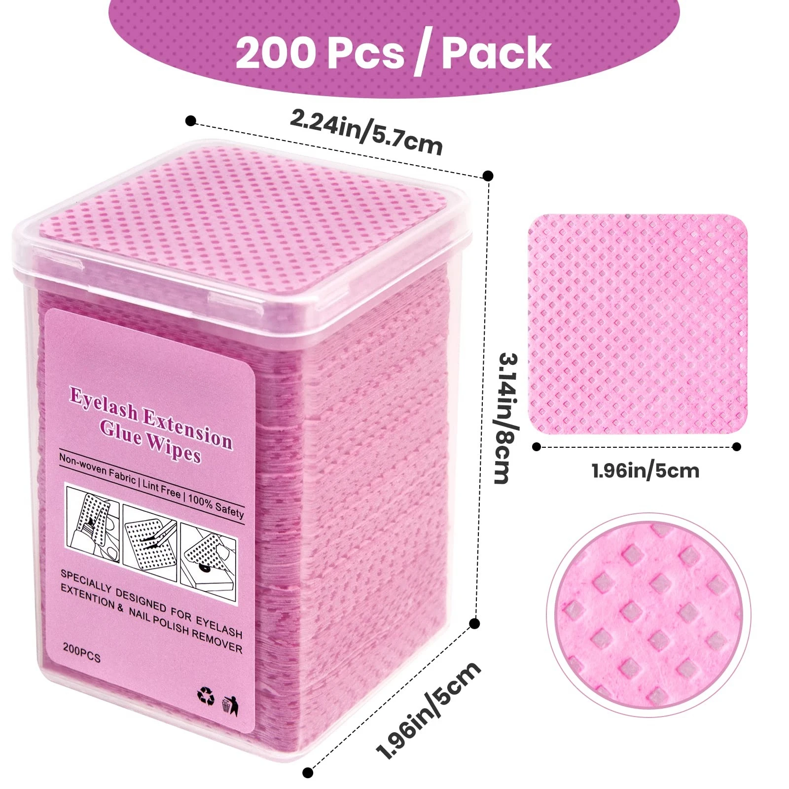 مناديل أظافر خالية من الوبر مع علبة - وسادات إزالة طلاء الأظافر الناعمة غير المنسوجة - مناديل خالية من الوبر لمستلزمات تمديد الرموش