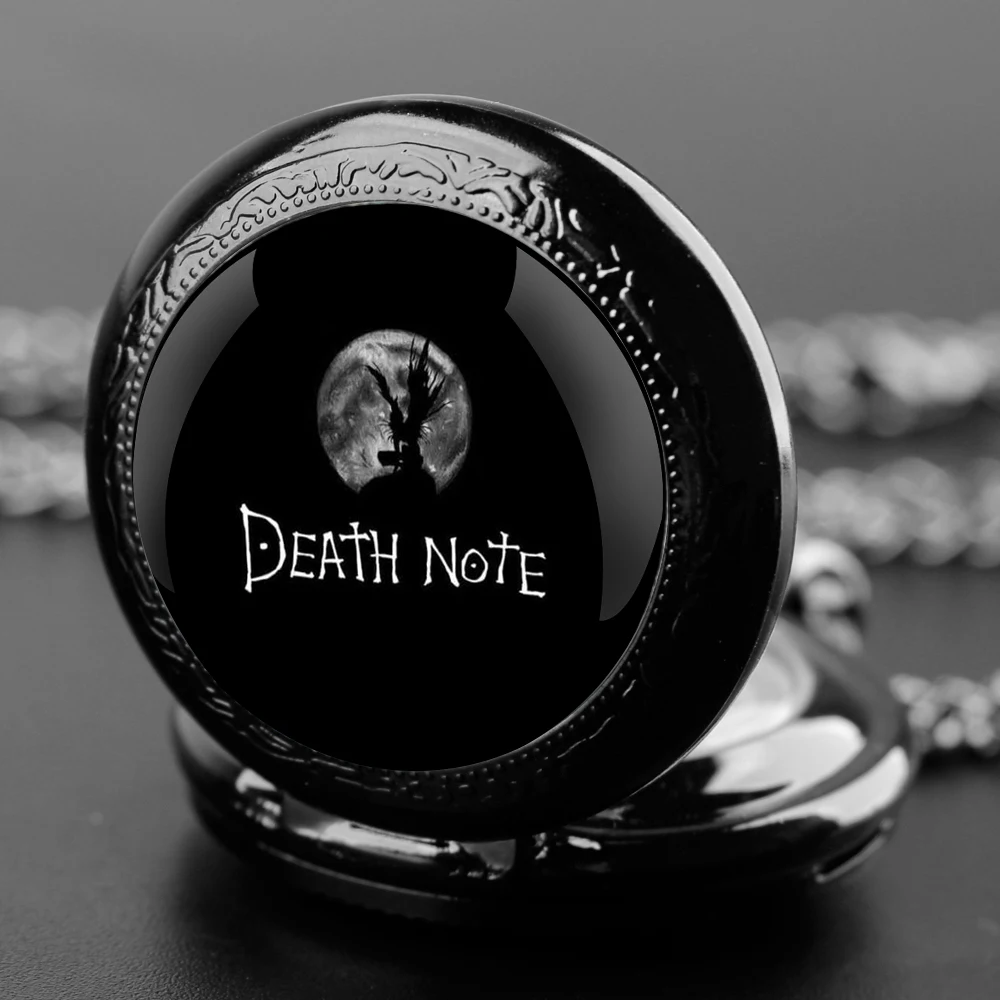 Death Note Design Glass Dome Quartz Pocket Watch With Durable Chain Arabic Numeral Dial For Men And Women Creative Gifts