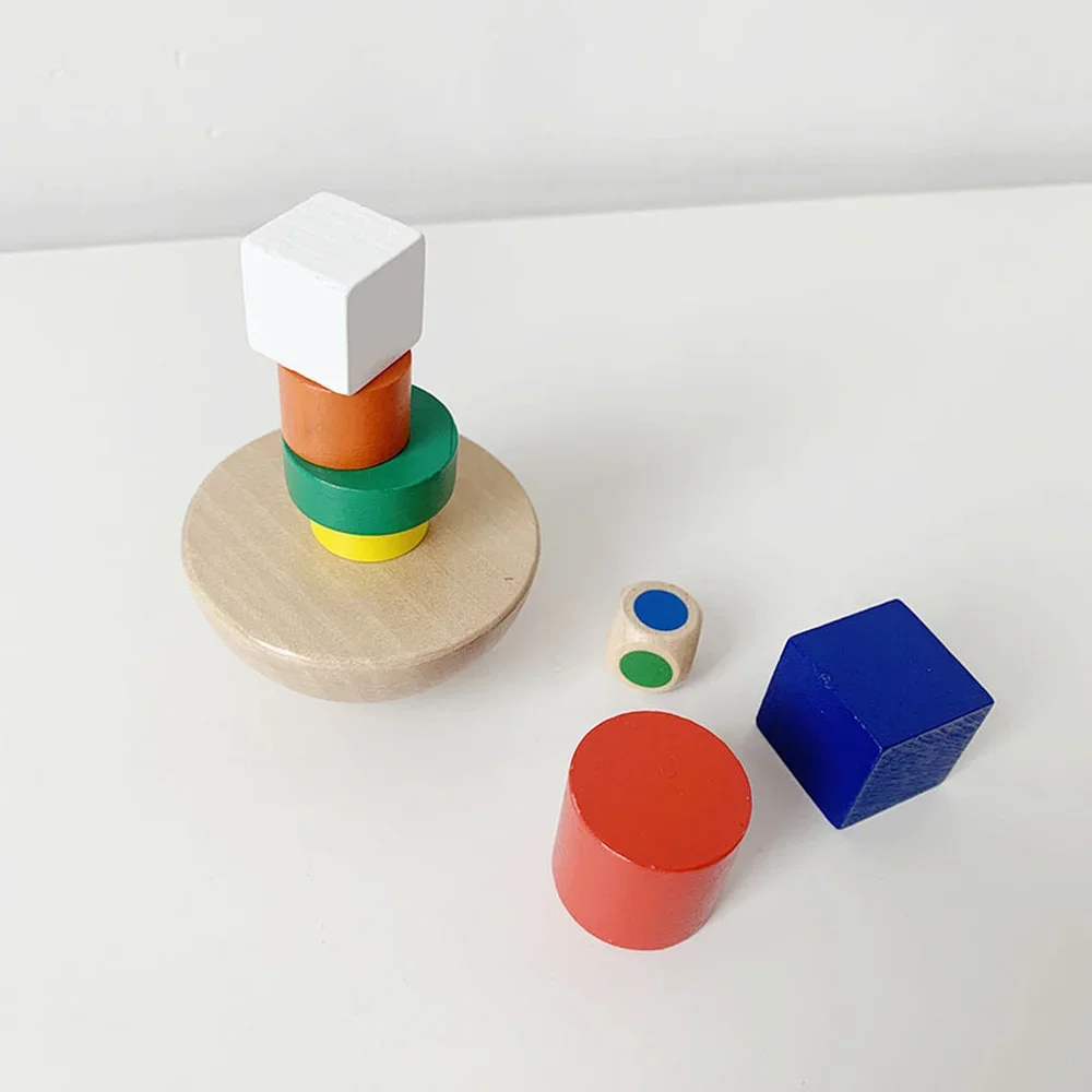 

1Sets Kids Wooden Geometric Balanced Building 3d Puzzle Toys Montessori Educational Game for Children IQ Learning with Cloth Bag