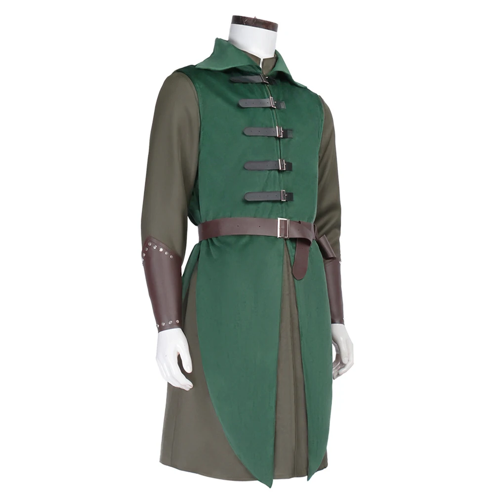 エルフ戦士コスプレグリーン衣装スーツ中世ルネッサンス男性男性変装ドレスベスト衣装ハロウィンカーニバルパーティー