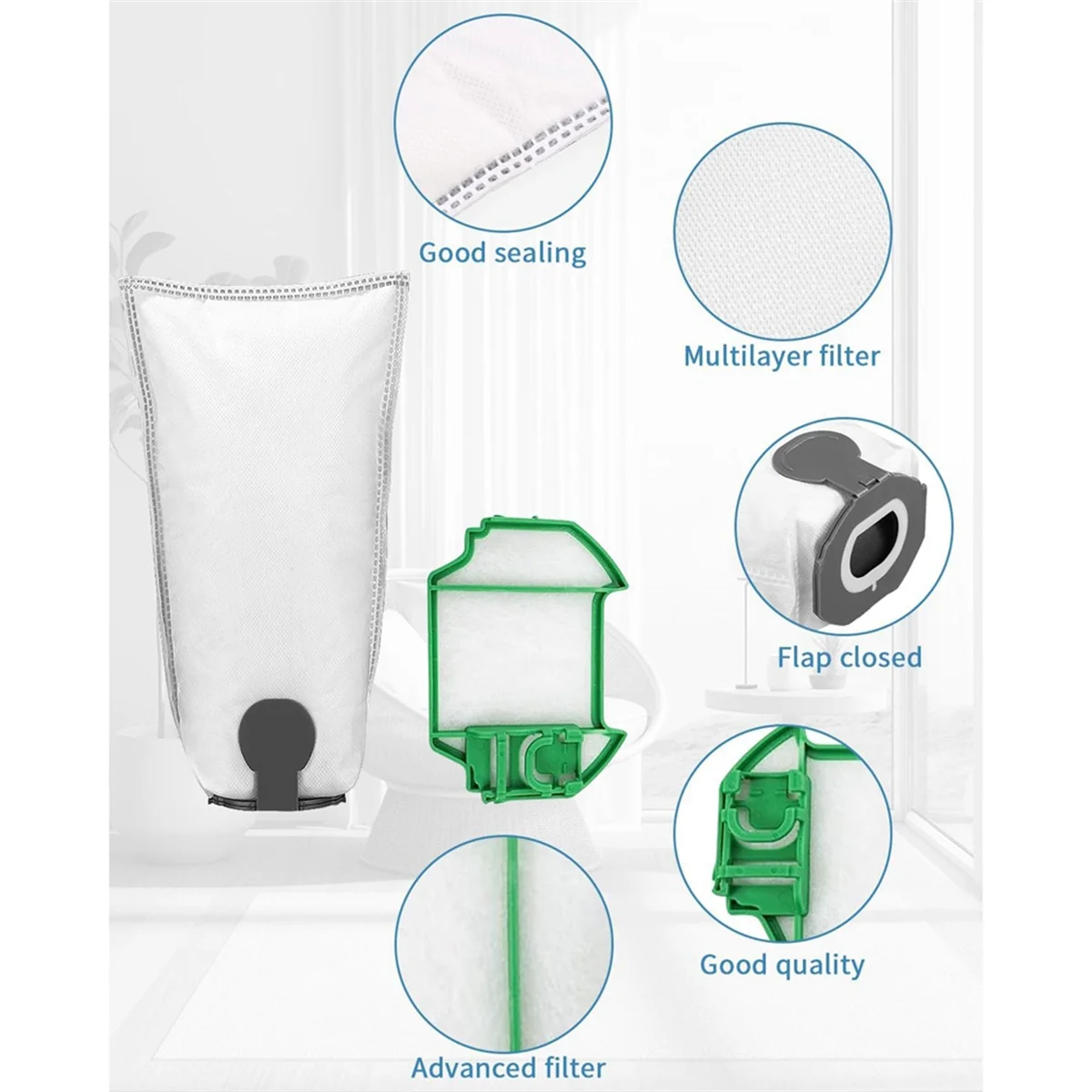 أكياس المكنسة الكهربائية لـ Vorwerk Kobold VK7، VK7S، FP7، FP7S مع 3 قطع غيار لمرشحات حماية المحرك