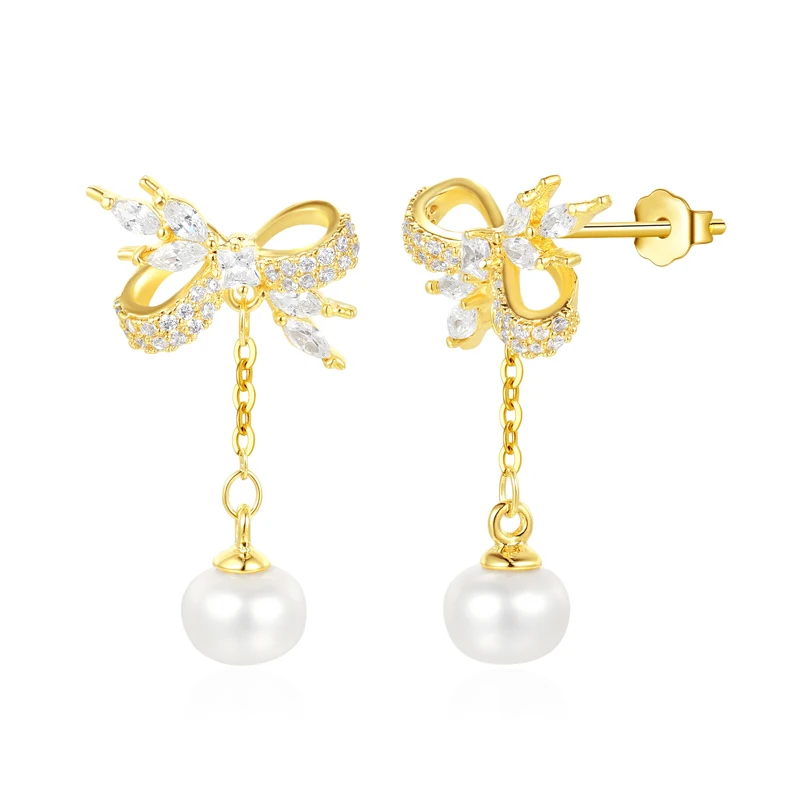 

TKJ Gold Plated Long Chain Tassel Stud Earrings Luxury 925 Sterling Silver Cubic Zircon Pendants Ear Stud Fine Jewelry for Women