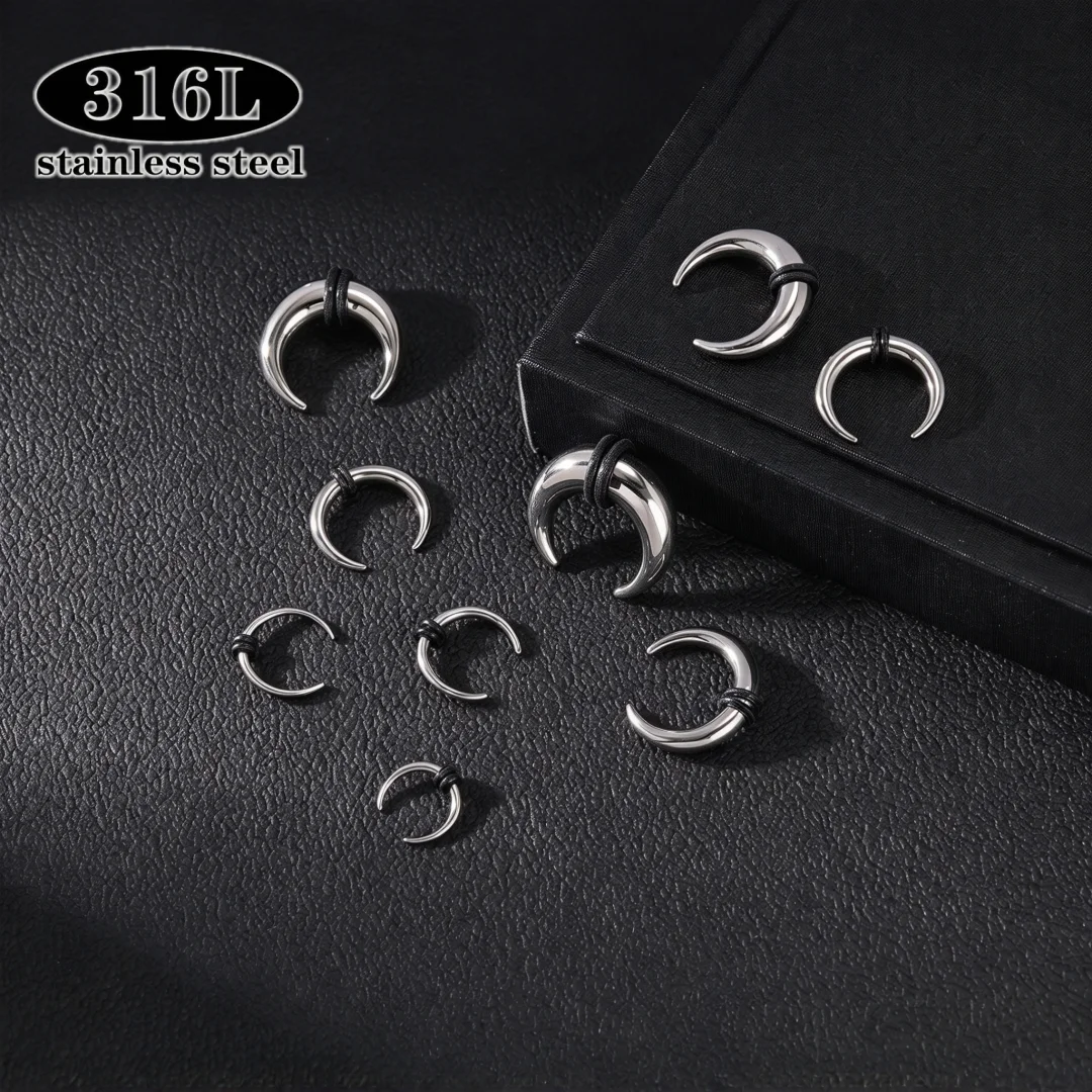 1PC 2G/4G/6G C Shape Buffalo Horn Nose Piercing Stainless Steel Pincher Septum Ring Punk Rock Stretcher Expander 8/10/11/12mm