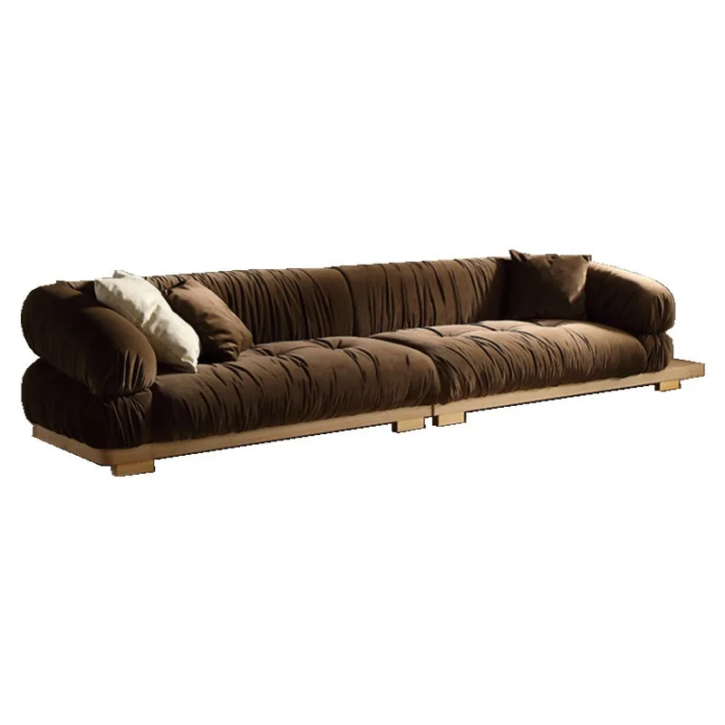 Medieval wabi-sabi style, fabric sofa, Japanese retro, ash wood straight row sofa