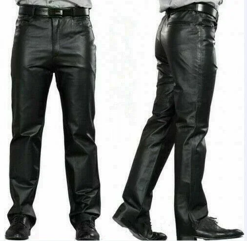 Black leather pants men\'s fashion casual plus size motorcycle pants trousers men\'s PU leather jogging pants business