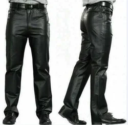 Pantalones de cuero negro para hombre, moda informal, talla grande, pantalones de motocicleta, pantalones de jogging de cuero PU, pantalones de negocios