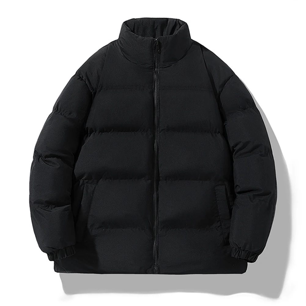 Casual Bread Coat Windbreaker Jacket for Men Women Thickened Warm Parka Outerwear Solid Color with Stand Collar and Long Sleeve