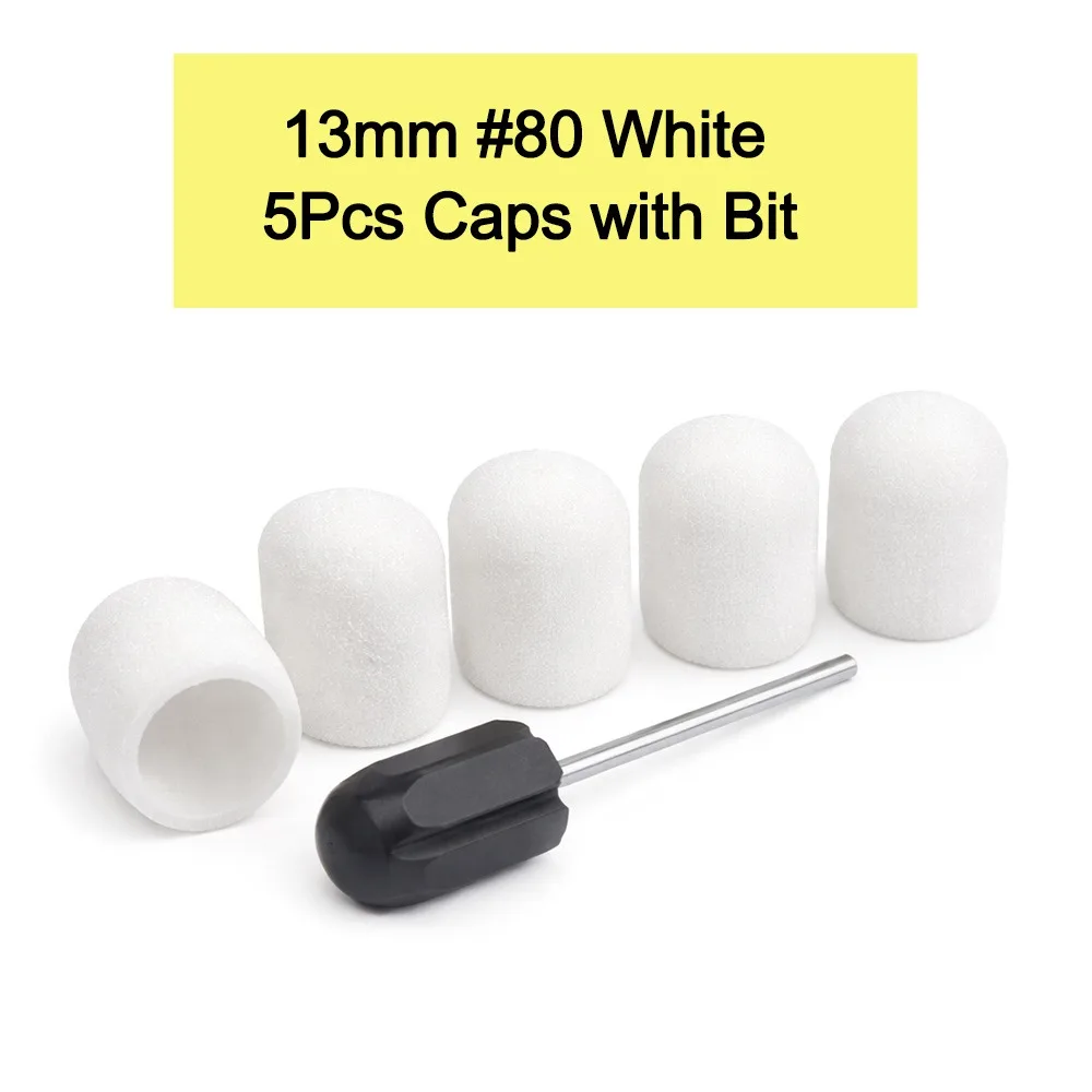 5Pcs Set 13mm Size Nail Sanding Caps Orange White Replacement Bits Nail Drill Bits Multi-Grit Polish Accessory Sanding Caps