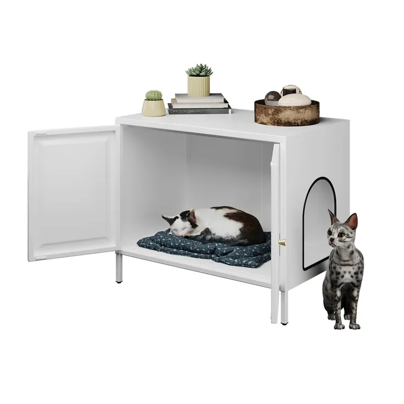 Wholesale Modern Metal Large Indoor Outdoor Pet Cat House Storage Bench Hidden Cat Washroom Box Enclosure for Bathroom