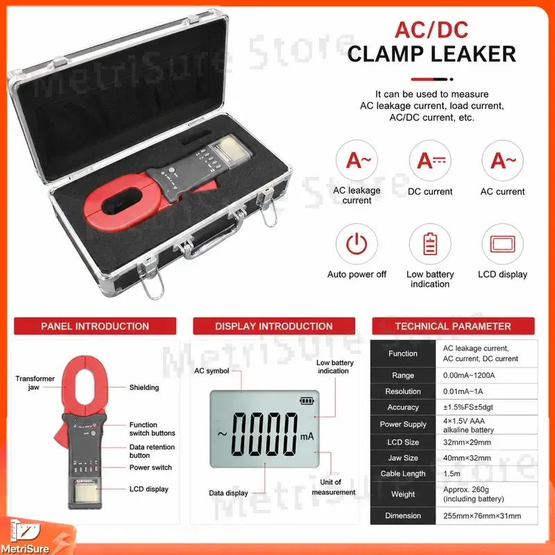 Digital Clamp Meter for Ground Resistance Testing Leakage Current Measurement AC DC Voltage Current Continuity Test with Test