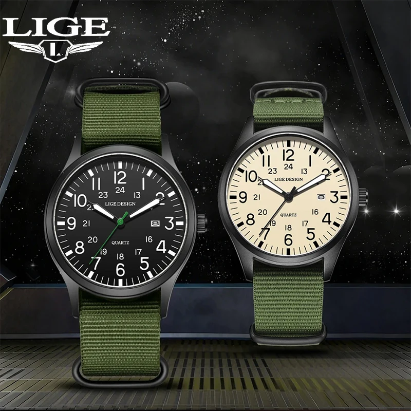 

LIGE Top Brand Luxury Watch Man Date Nylon Leather Waterproof Luminous Military Sports Quartz Watches For Men Relogios Masculino