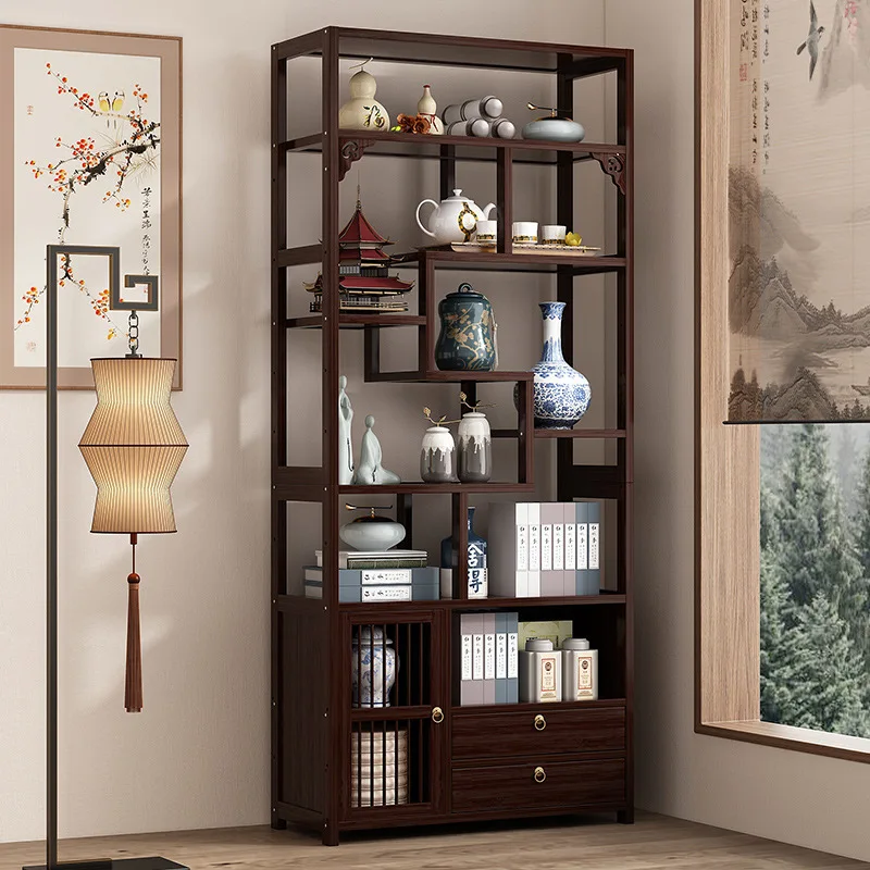 New Chinese tea cabinet shelf Living room Duobao Pavilion antique ornament display shelf Tea storage shelf Bookshelf