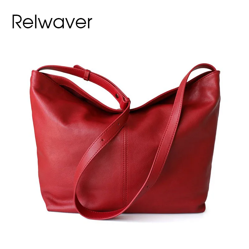 Relwaver women shoulder bag genuine leather tote bag sheep skin crossbody bag 2024 winter red causal women hand bag chic hobos