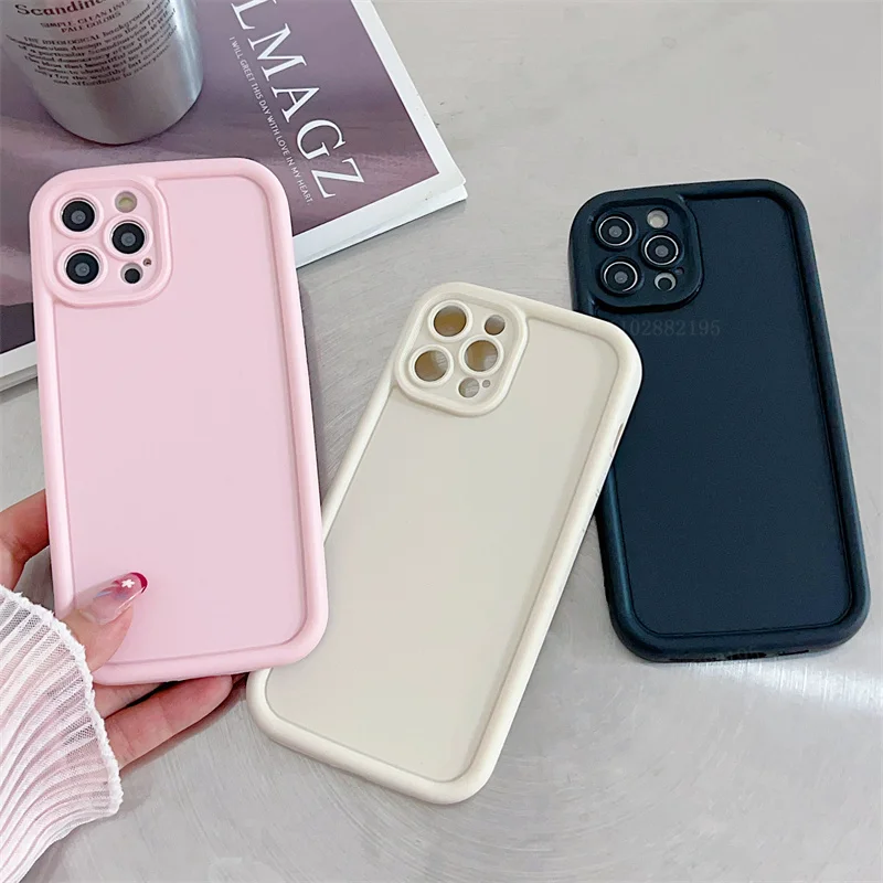 Simple 3D Liquid Silicone TPU Soft Phone Case For iPhone 15 14 13 12 11 Pro Max XR XS X 7 8 Plus SE2 Shockproof Protect Cover