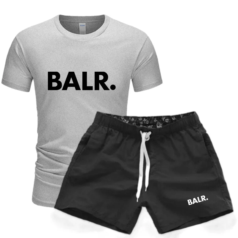 2024 BALR new men\'s sportswear short sleeved T-shirt and sports shorts summer casual jogging pants set men\'s two-piece set