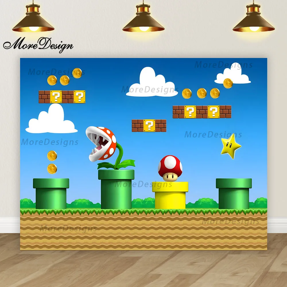 Super Mario Theme Photo Background Baby Shower Decoration Kids Birthday Party Banner Vinyl Polyester Bedroom Wallpaper