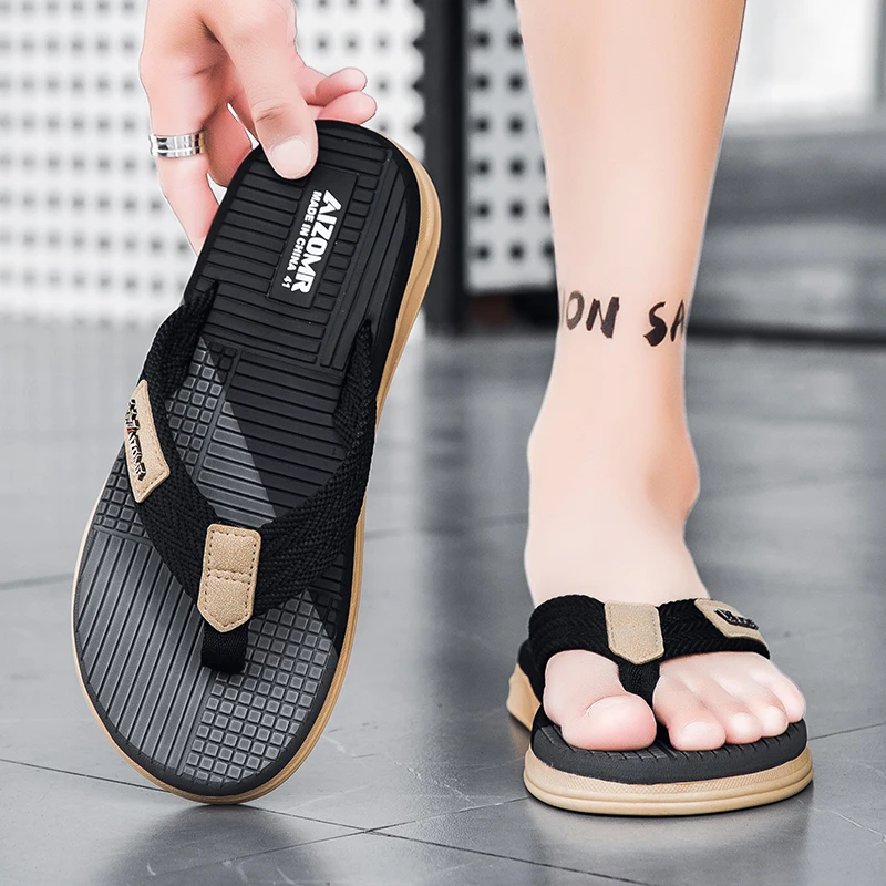 【AIZOMR Breathable, Anti-Slip Soft Flip Flops】Men's Outdoor Casual Flip Flops Breathable Soft Flip Flops Variety and Trendy Stro