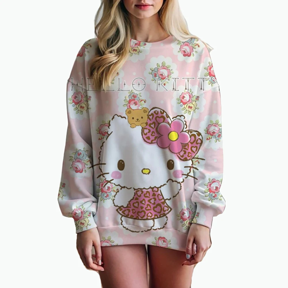 Streetwear Hoodies HELLO KITTY Printed Women Sweatshirt Autumn Winter Long Sleeve Harajuku Pullovers Hooded Sweater sudadera