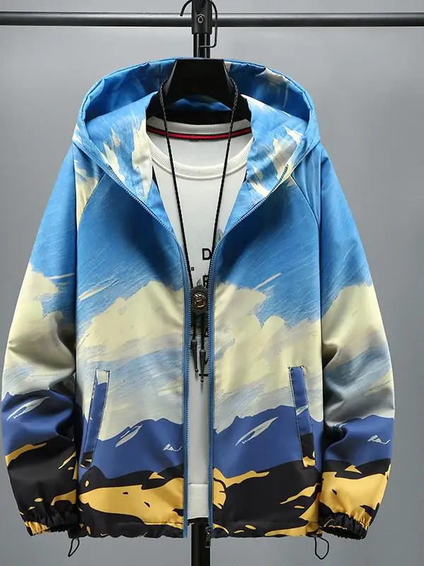 

Loose Fit Men's Hoodie Jaet Spring Autumn New Sle Thin Outerwear Casual Trendy plus Size Polyester Fiber Zipper Closure