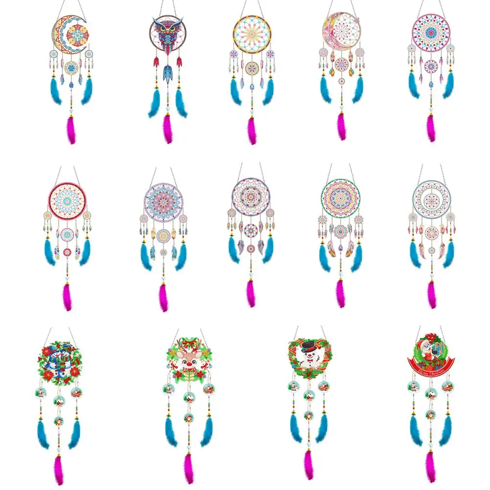 Acryl doppelseitige Super Flash Kristall Malerei Erfängt Landschaft Sonne Mond Herz Baum Muster DIY Anhänger Windspiel