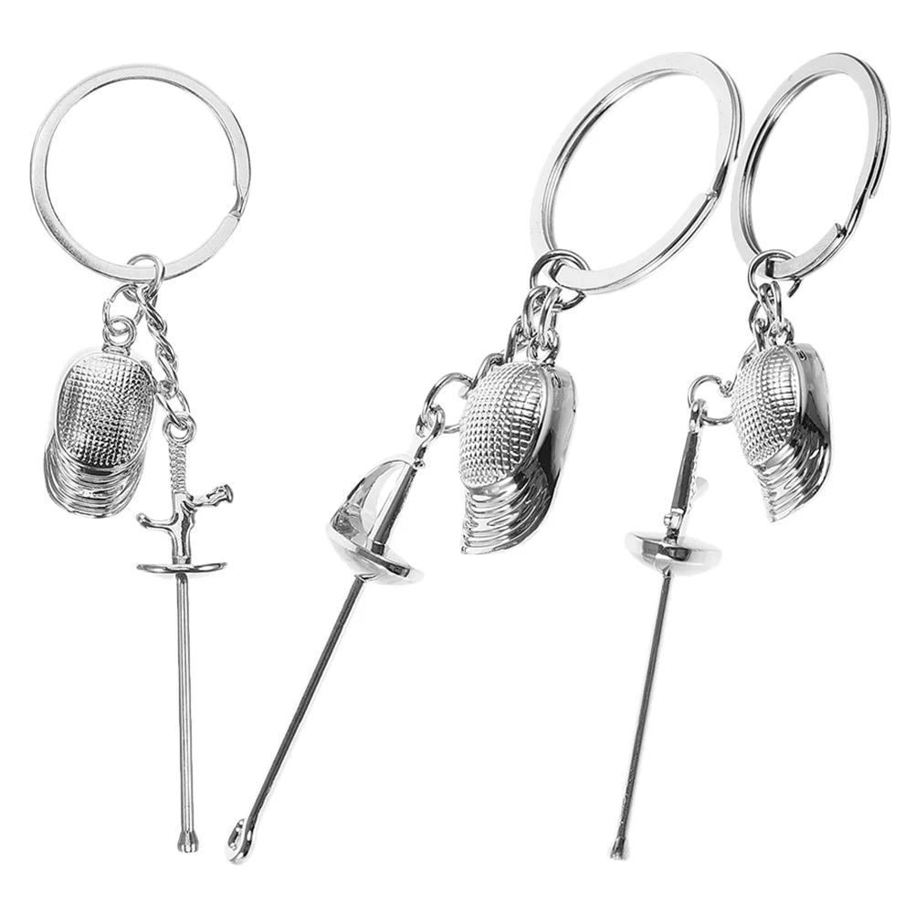 

3 Pcs Key Ring Fencing Keychain Fencing-themed Souvenir Sports Charms for Jewelry Making Mini Keyrings Fencer Silver Decoration