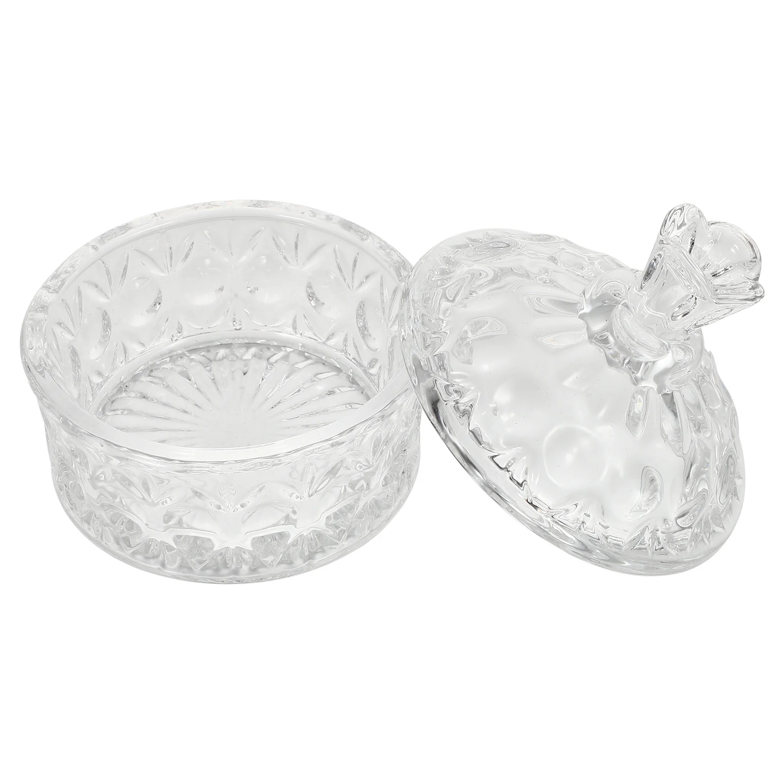 

1Pcs Candy Jewelry Storage Jar Embossment Decorative Glass Holder Desktop Organizer Jewelry Box for Rings Necklace Female Gift