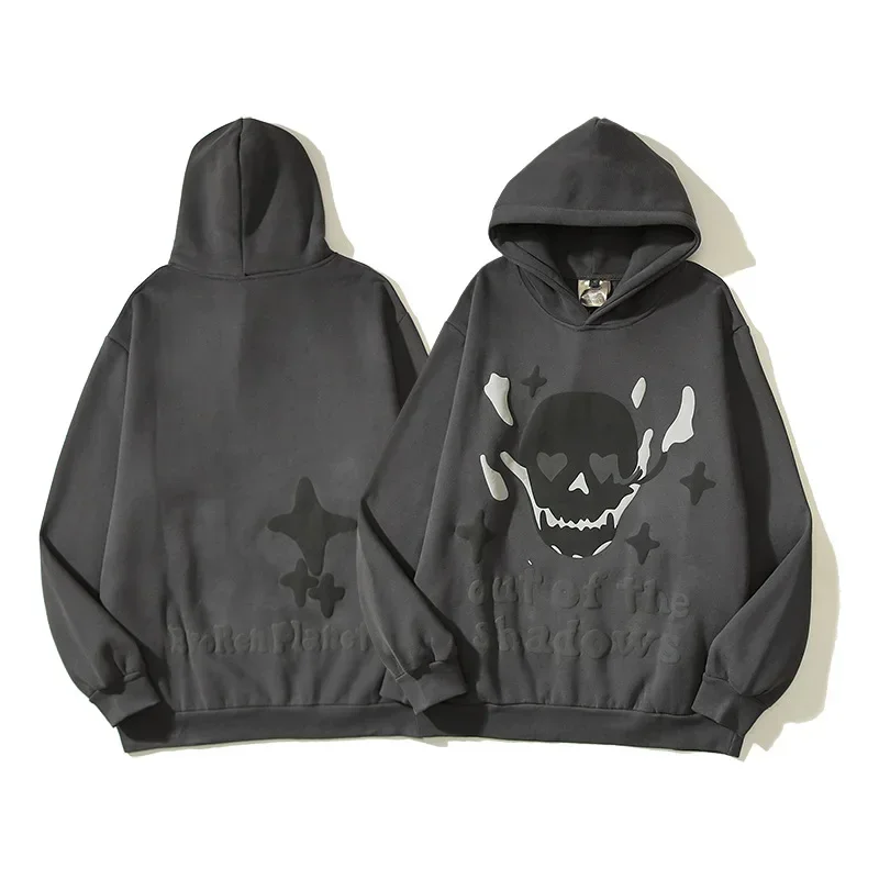 

Streetwear Hip Hop Flame Skull Foaming Printed Hooded Sweatshirts Men Women Fashion Couple Fleece Cotton Hoodies Casual Coats