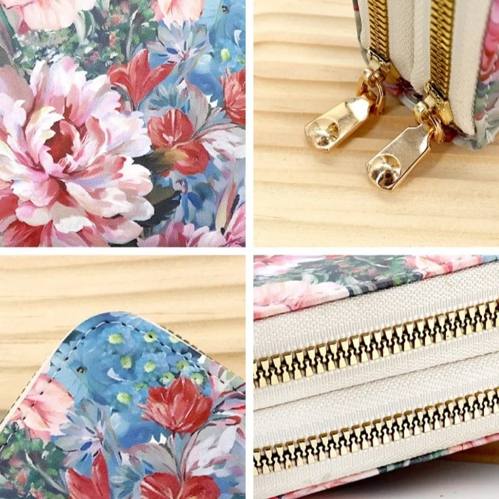 Double Zipper Coin Purse Wallet Multiple Card Slots Anti-Magnetic Card Holder Wallet Large Capacity Compact Design