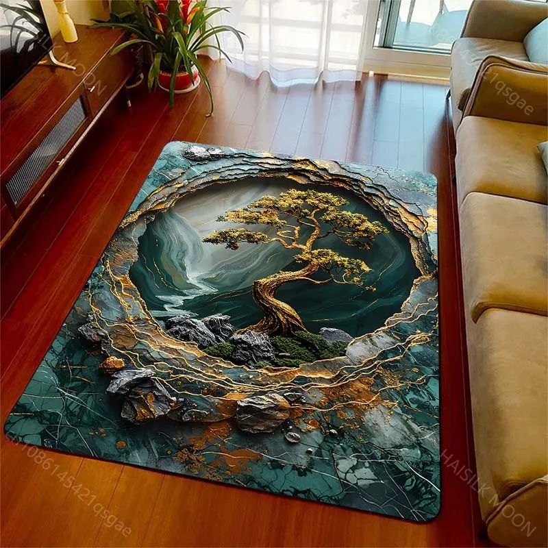 Multiple sizes Marble-Textured Pine Print Carpet for Living Room Bedroom Sofa Home Decor Non-slip Mat Luxury Gift