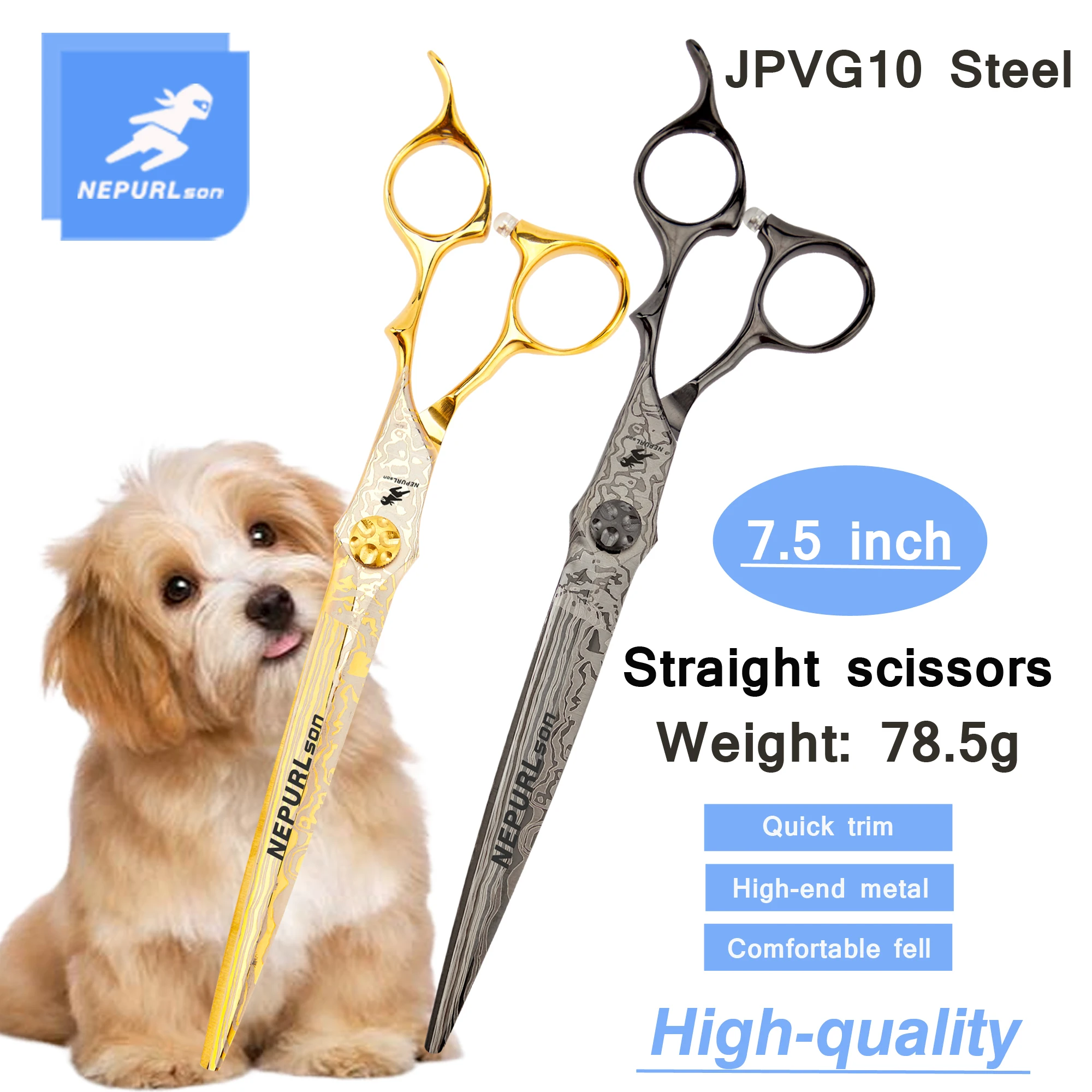 VG10 Steel High-quality 7.5 Inch Professional Pet Scissors For Dog Grooming Cutting Big Quick Trim Straight Curved Shears