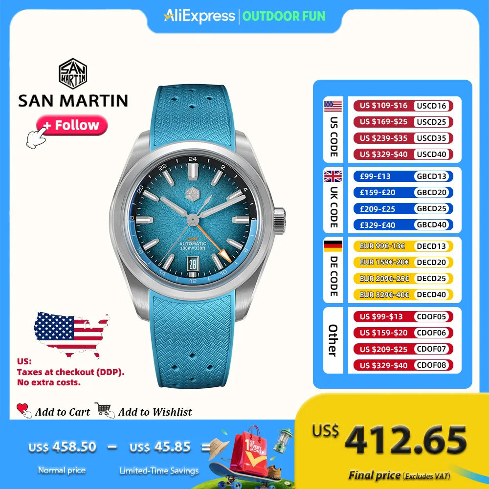 

San Martin 39 мм GMT Miyota 9075 Роскошные часы Jianzhan Автоматические механические часы для мужчин с сапфировым стеклом Водонепроницаемые 10 бар SN0144