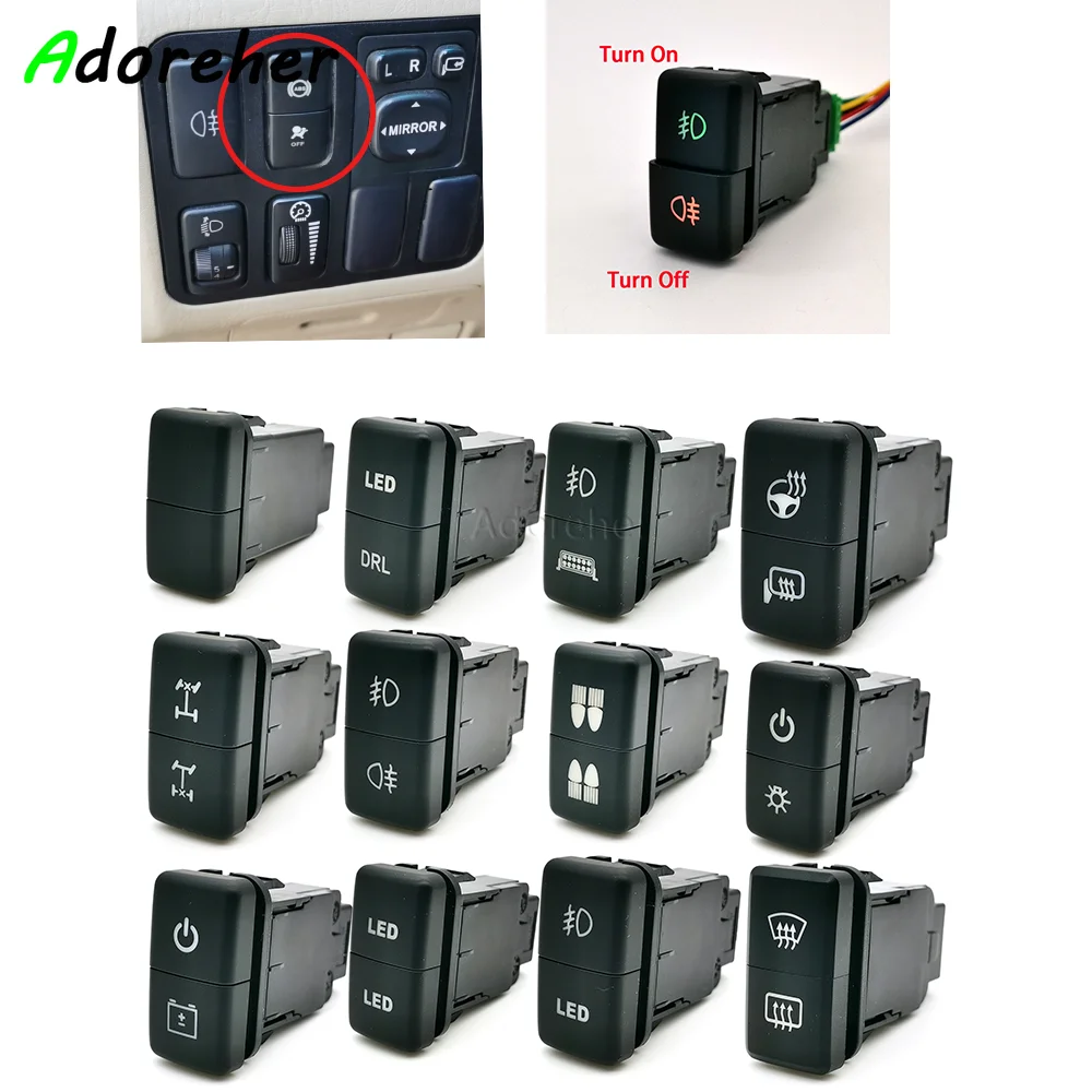 1pc carro dupla barra de luz led luz nevoeiro botão interruptor para toyota prado lc100 reiz hilux landcruiser botão luz