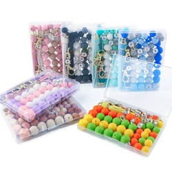 New 60Pcs/Box Leather Keychain Tassels Silicone Bead Round Hexagon Lentil For Jewelry Making DIY Keychain Bracelet Accessories