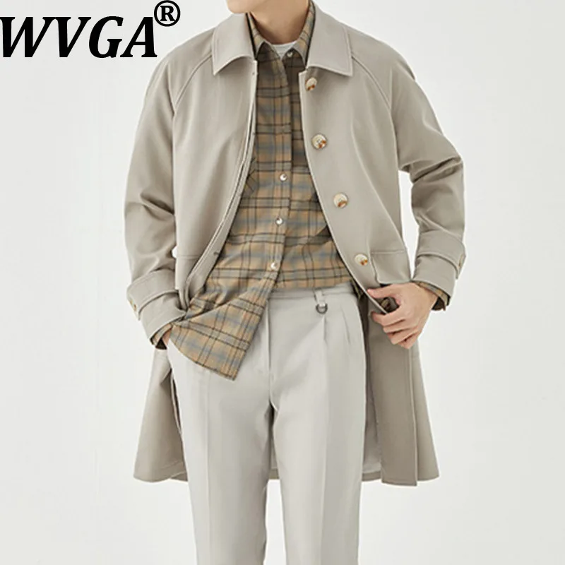 

WVGA Autumn Winter New Men Tide Turn-Down Collar Casual Trench Coats Niche Chic Trendy Mid-Length Korean Style Jacket Ins W15377
