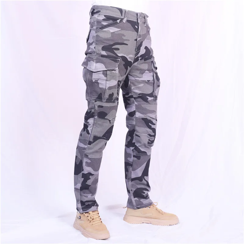 Anti fall Camouflage Loose Straight Leg Cycling Pants for Summer And Autumn Men Motorcycle Riding Jeans Daily Wear Workwear