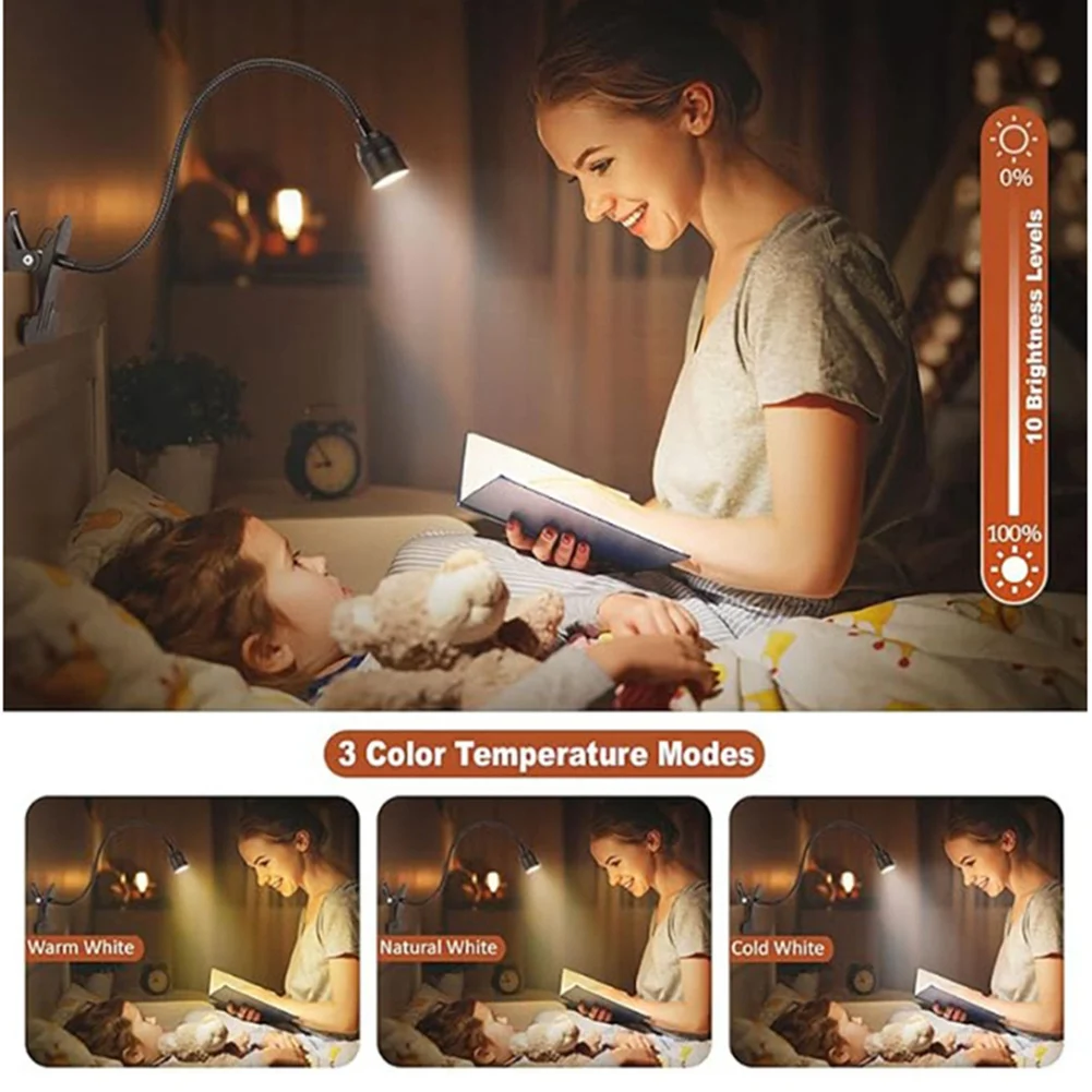 N18R LED 読書灯 USB 3 色調光クランプブックライト柔軟なグースネック読み取りナイトライトスタッド読書ランプ